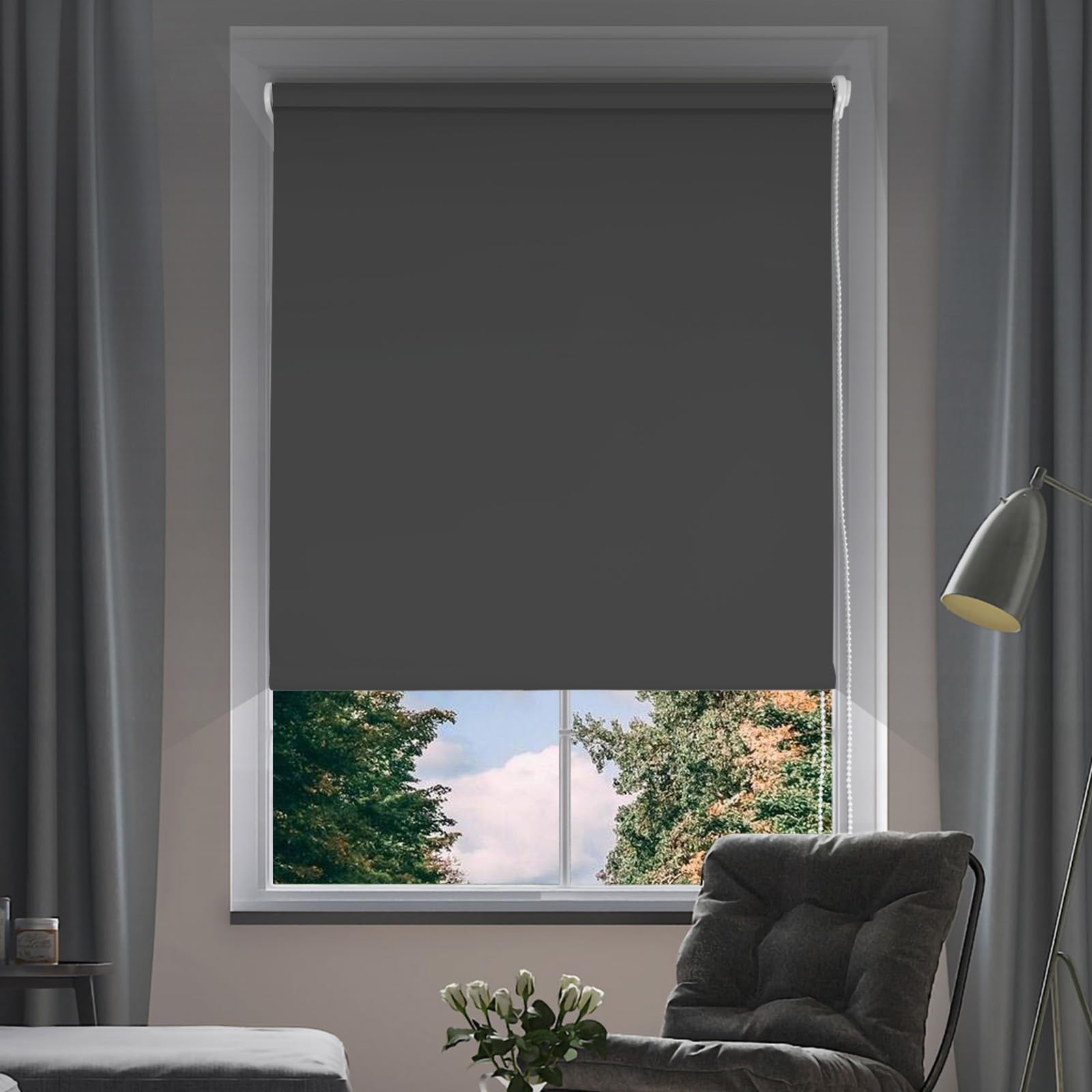 Office roller blinds in charcoal shade